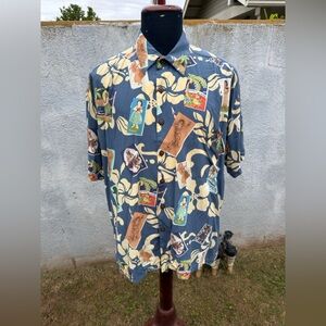 PreOwned Kahala Hawaiian Shirt Multicolored Full Button Men’s Large Rayon